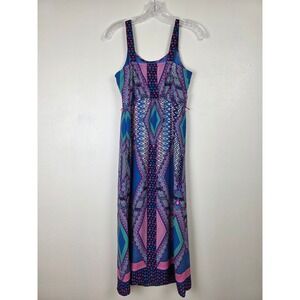 Paper Doll Maxi Dress Womens 12 Sleeveless Blue Pink Summer Casual Babydoll Boho
